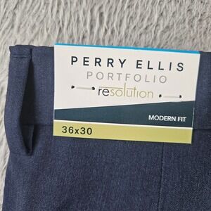Perry Ellis Portfolio Resolution Mens Navy Blue Modern Fit Dress Pants 36x30 NEW